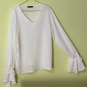 White Elegant Tiered Ruffle Long Sleeve Blouse